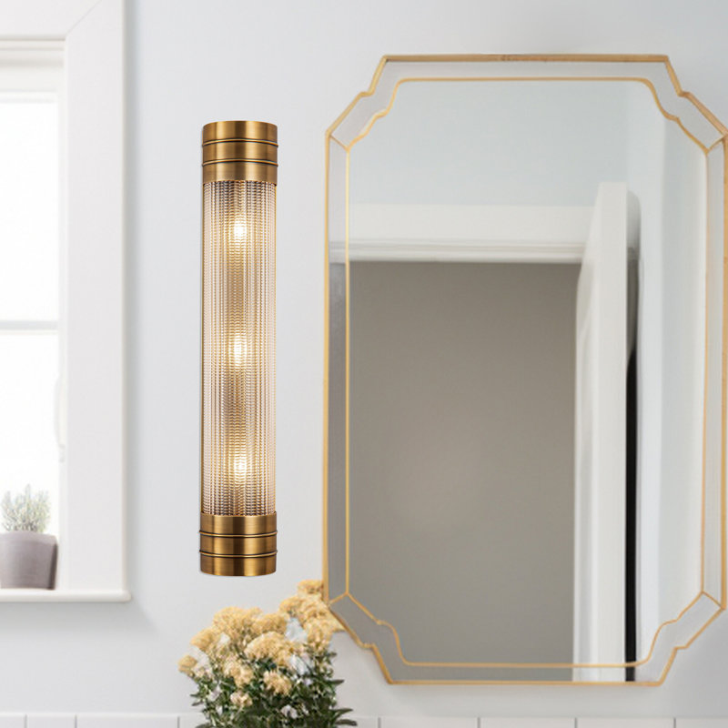 Applique murale pour salle de bain 3 lumières Willard, Laiton rétro, Prismatique transparent