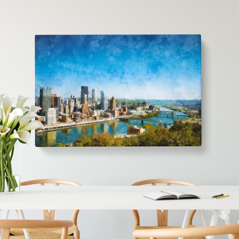 Skyline Of Pittsburgh Pennsylvania Painting - Wrapped Canvas, 60cm H x 91cm W x 3cm D