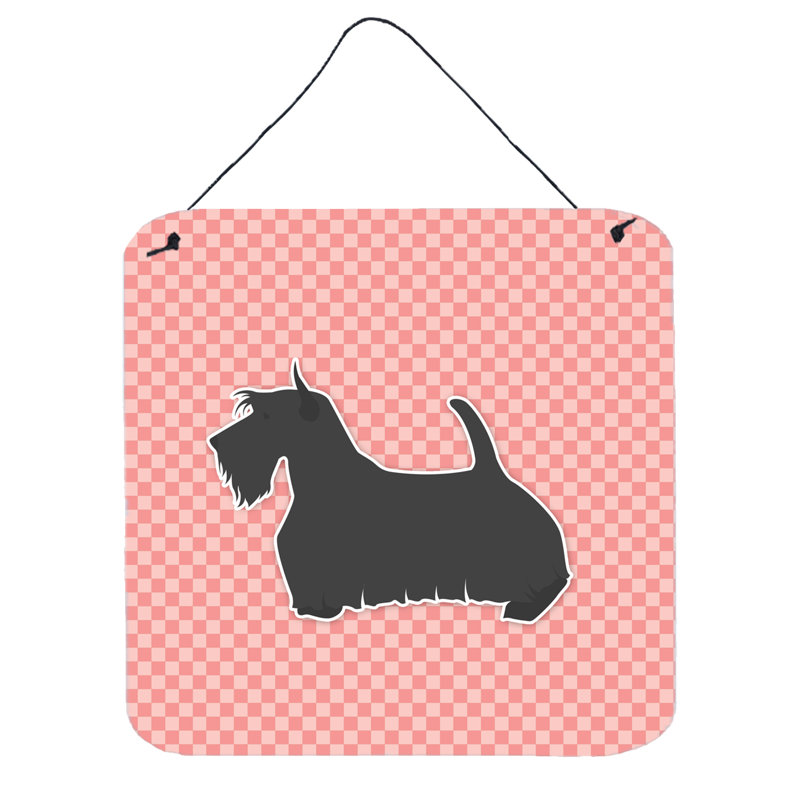 Décoration murale damier écossais terrier, Rose