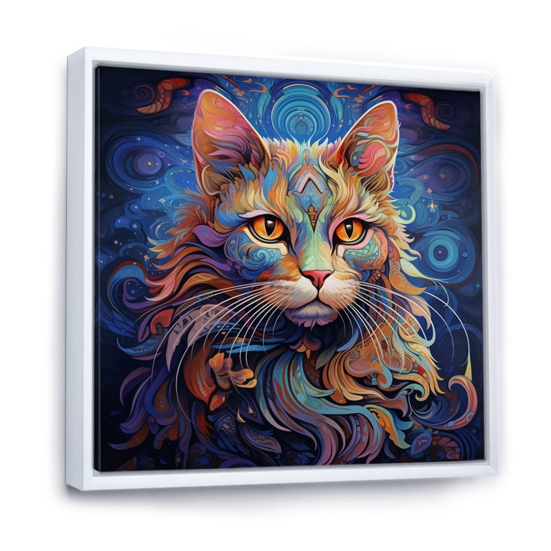 Chat cosmique avec regard mystérieux - imprimé, Cadre flottant blanc, H 24 po x l 24 po x P 1 po
