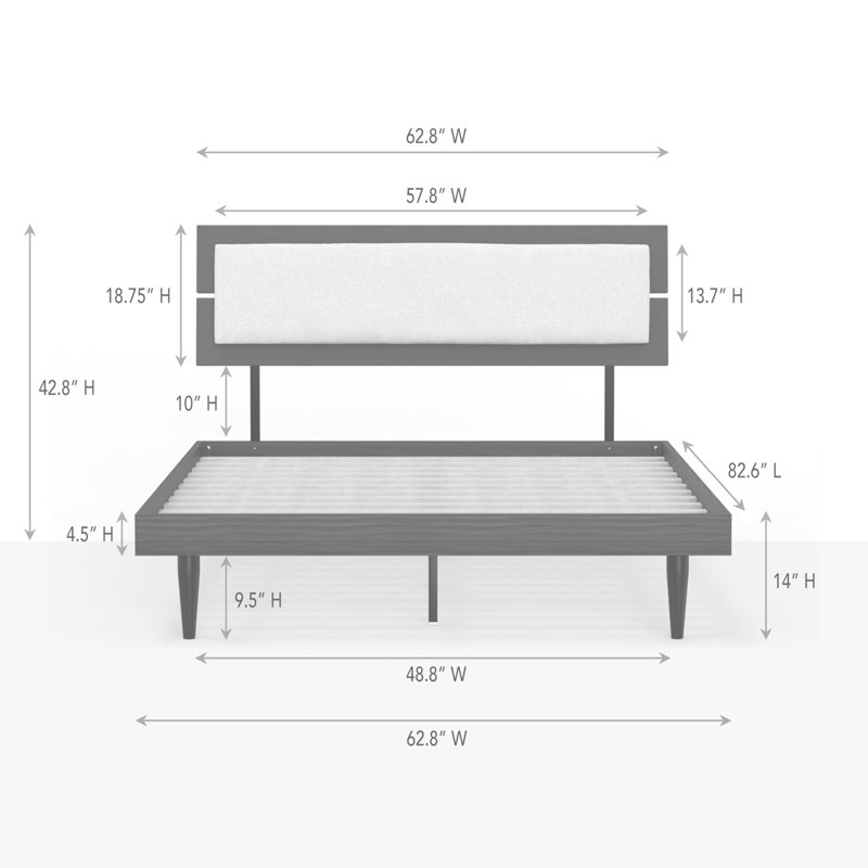 Benoni Wooden Bed With Taupe Cushion, White, Queen