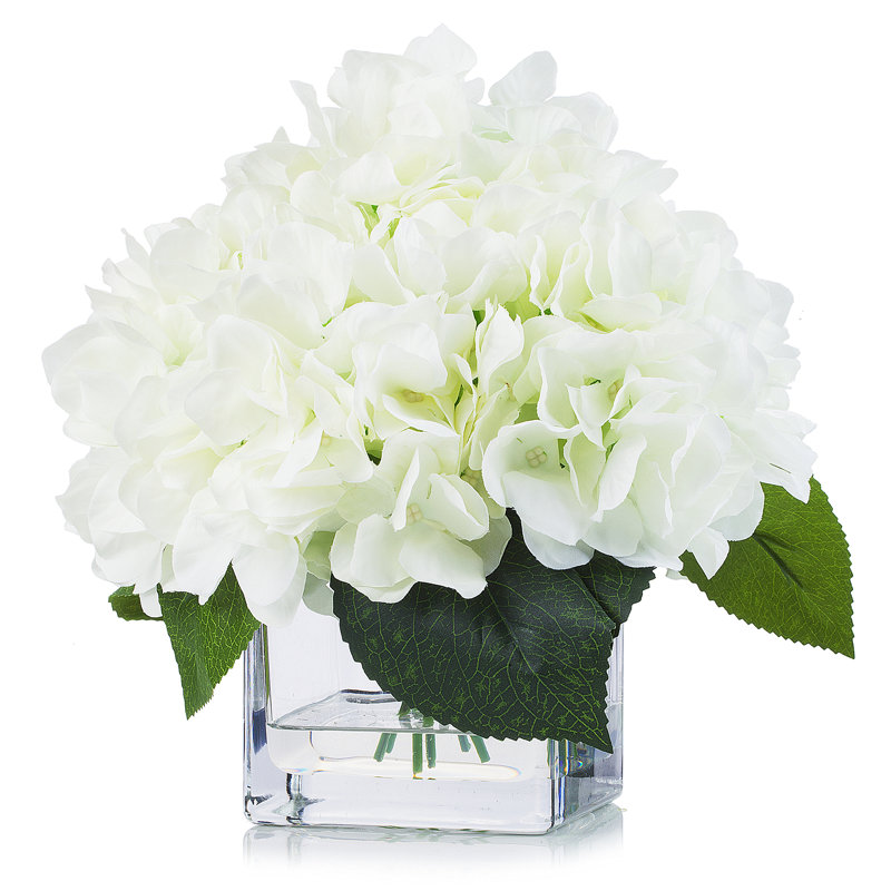 Faux Silk Hydrangea Arrangement in Vase, Cream