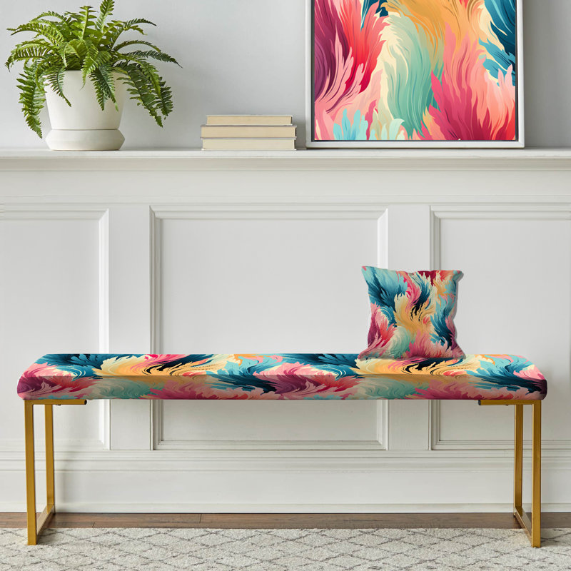 «Colorful Boho Ikat Whirl Spirit» - Banc rembourré abstrait doré