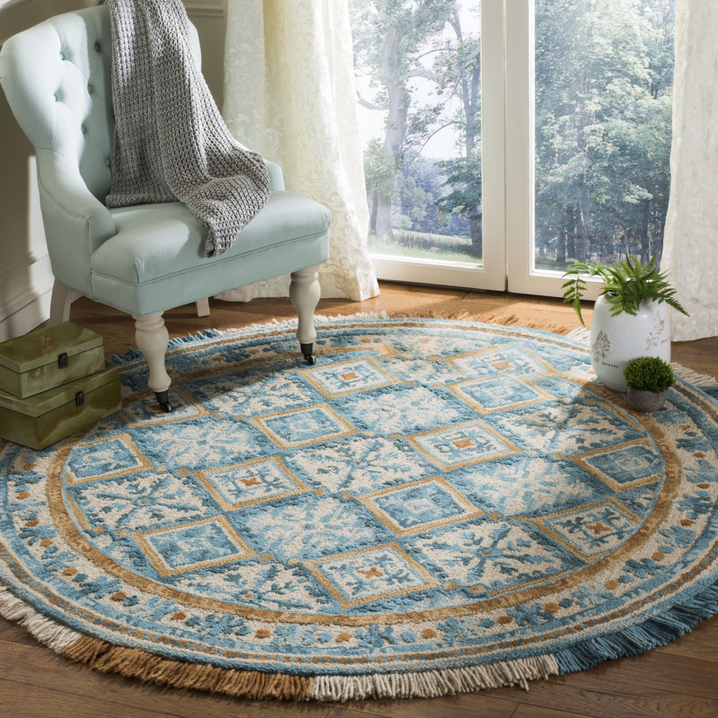 Jahiem Hand-Tufted Wool/Cotton Ivory Area Rug, Round 6'