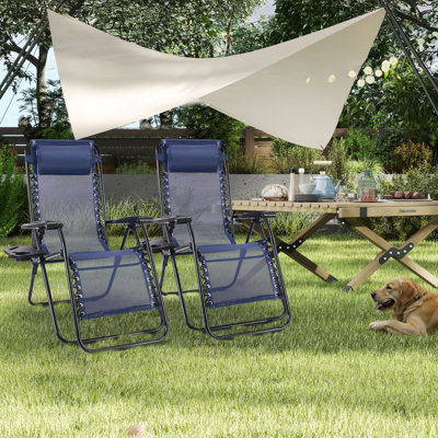Set of 2 Outdoor Zero Gravity Chaise Lounge Chairs, Folding, Reclining Patio Seats with Cup Holder & Headrest by Arlmont & Co.