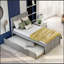 Lit plateforme avec lit gigogne simple, cadre simple, gris