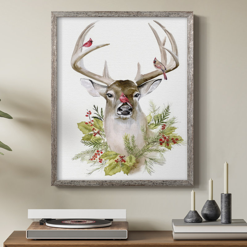 «Holiday Deer Collection B», reproduction encadrée - bois massif, H 21 po x l 17 po