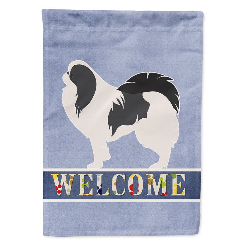 Polyester 2 côtés 40 x 28 po welcome drapeau maison, Épagneul japonais