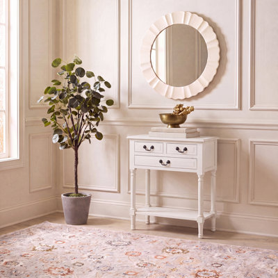 Console rustique 23,5 po - Bois massif durable avec 3 tiroirs et pieds de rangement tournés