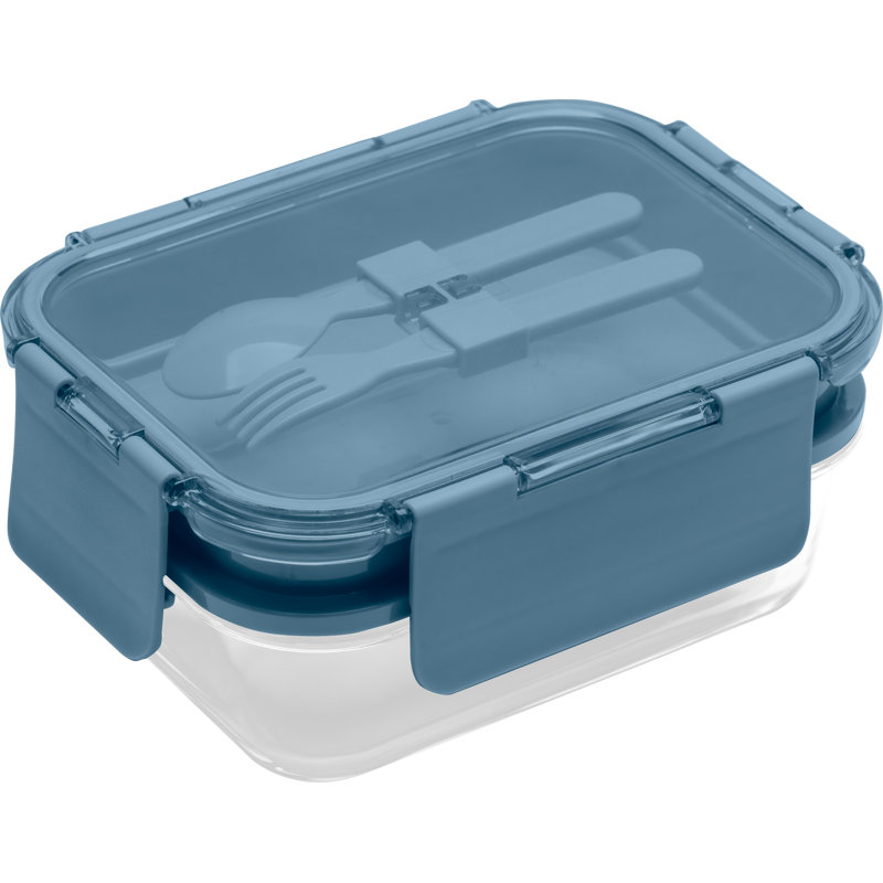 Boîte à lunch avec ustensiles en verre borosilicaté Wrought Studio, 1740 ml, paquet de 1, Bleu