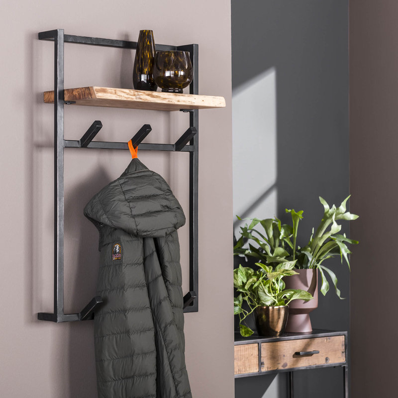 Steel 6 - Hook Wall Mounted Coat Rack with Storage