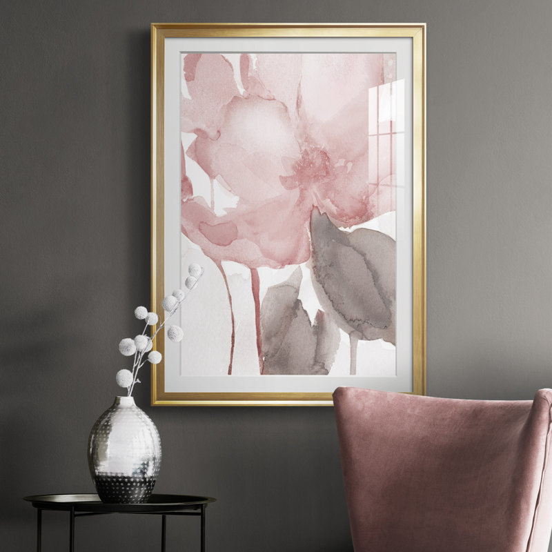 Blush Bloom II - peinture sur toile encadrée, H 30,5 po x l 42,5 po x P 1,5 po, Or