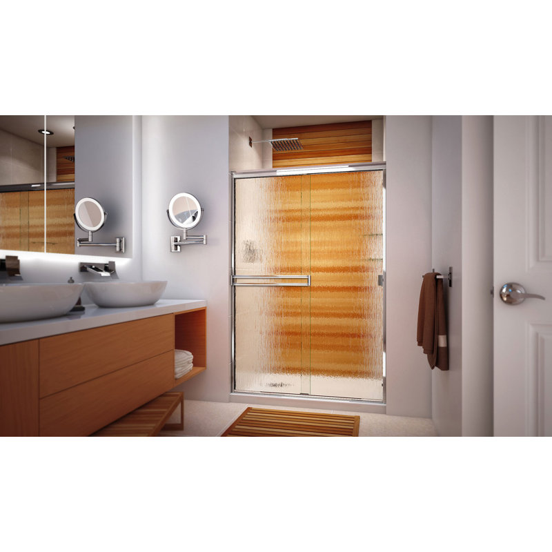 46'' - 48'' W x 70.375'' H Bypass Semi-Frameless Shower Door with Glass, Rain, Polished Chrome