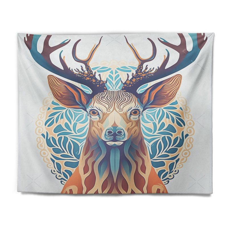 Polyester en polyester avec tapisserie bleue et brune, H 32 po x l 39 po