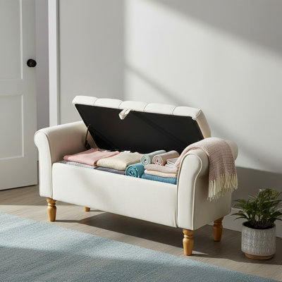 Linen Upholstered Bench with Flip Top