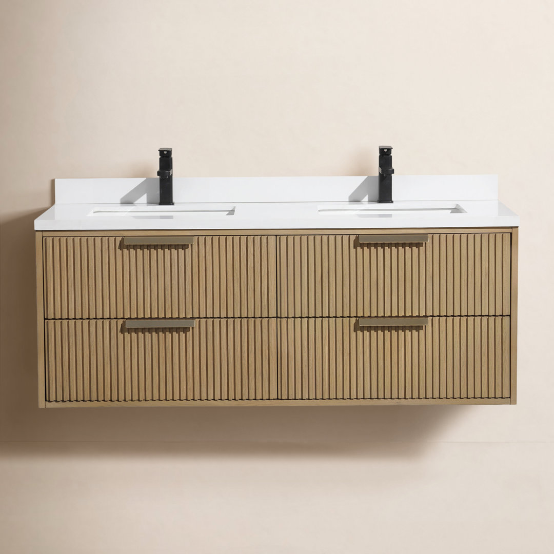 Anelie 55'' Double Bathroom Vanity with Engineered Stone Top Joss & Main Base 