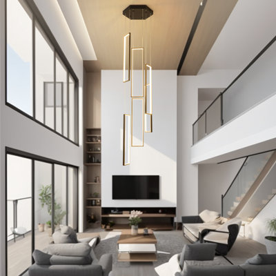 Clatterbuck 6-Light Chandelier Long High Ceiling Cluster Pendant for Hallway Staircase Remote Dimmable