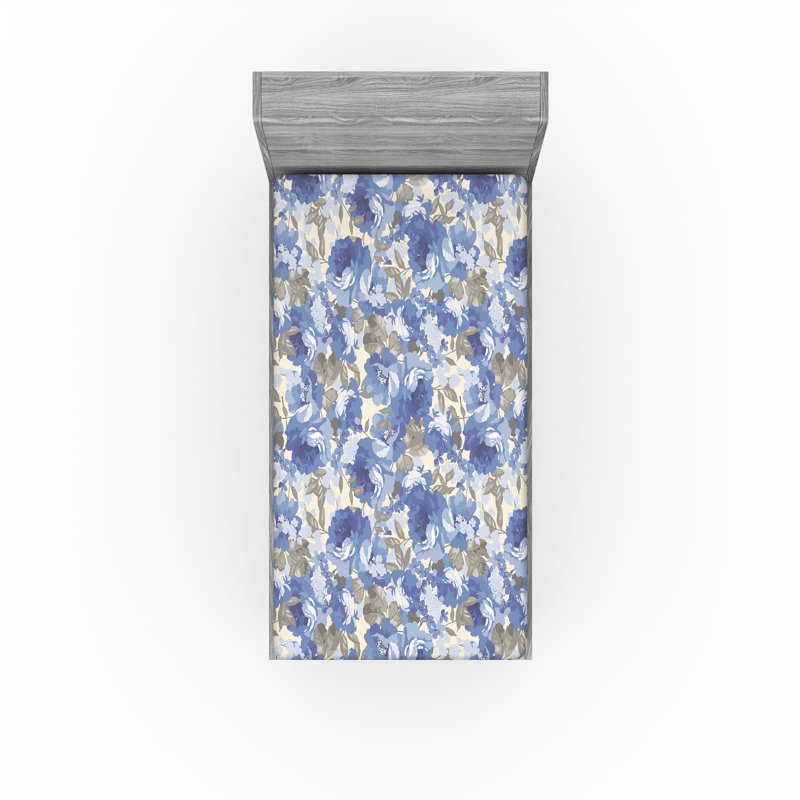 Drap-housse Ambesonne Cottagecore aquarelle fleurs roses lavande foncé champagne