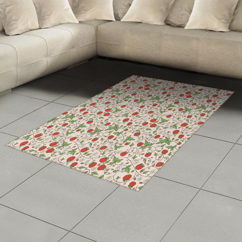Strawberry High Density Long Fiber Poly Threads Decorative Area Rug Carpet, Rectangle 4' x 5'8"