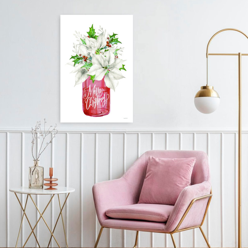 Art contemporain contemporain avec poinsettias, H 24 po x l 16 po