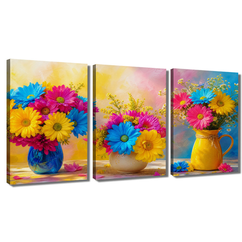 Toile, art mural coloré vif, gerbera et marguerite, 28 * 40 pouces * 3