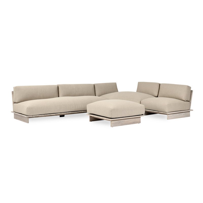 Livia 136.7'' Wide L-Shaped Teak Patio Sectional with Cushions