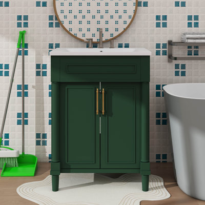 Meuble-lavabo compact 24 po avec lavabo intégré en céramique, meuble autoportant à une cuve et armoire de salle de bain
