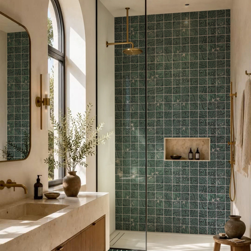 Carreau de mosaïque de mur et de plancher carré en marbre vert poli paon, Vert