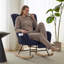 Ensemble chaise berçante et repose-pieds en tissu Teddy bleu foncé, design ergonomique pour plus de confort et de soutien, idéal pour la chambre d'enfant et le salon.