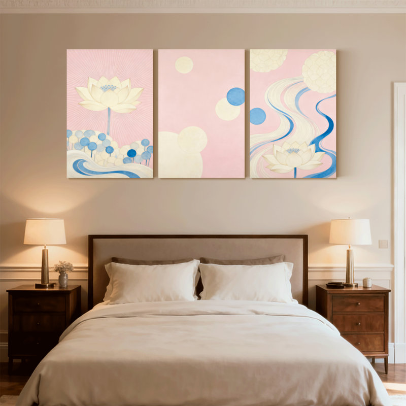 Ensemble de 3 impressions abstraites sur toile de lotus, H 18 po x l 36 po