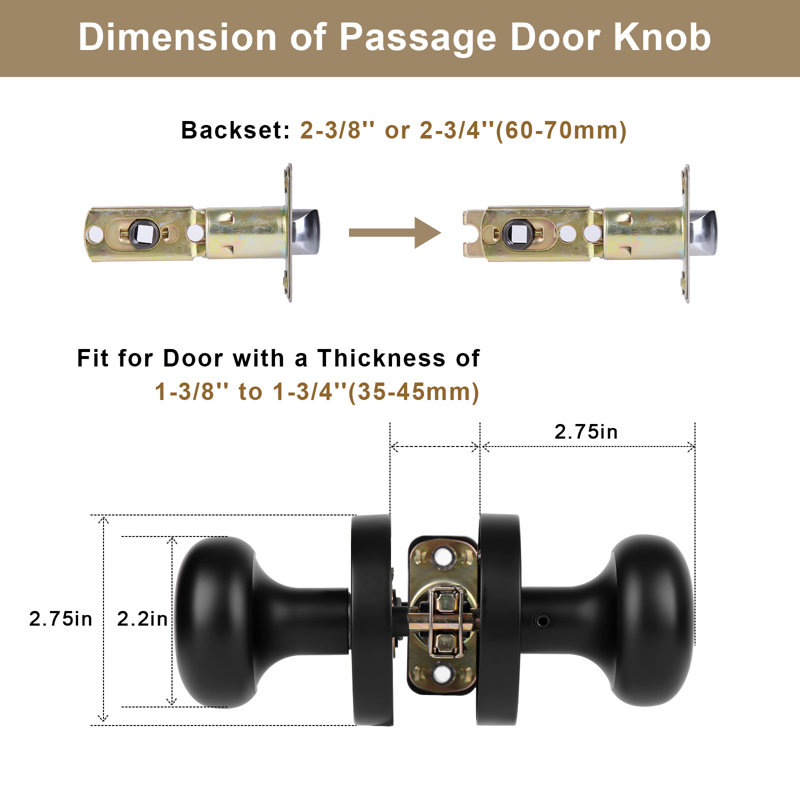Coolnews Passage Metal Door Knobs, Matte Black