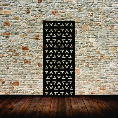 Panneau d'intimité en aluminium découpé au laser Modern Triangles - Art mural extérieur en métal thermolaqué, cloison décorative
