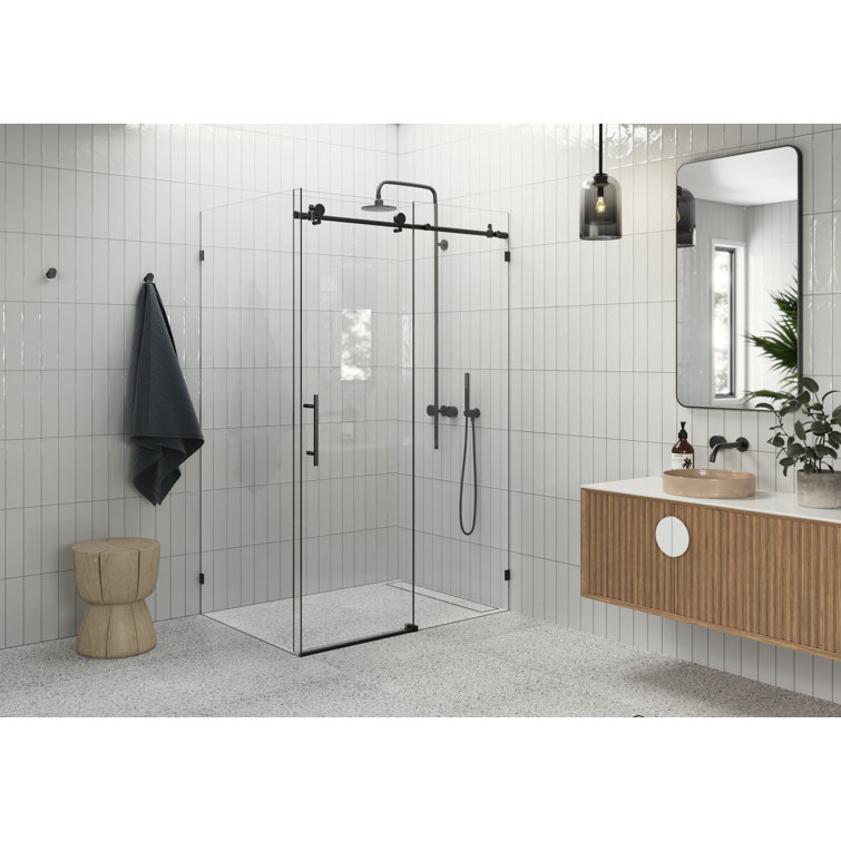 Nova 48 in. x 32 in. x 78 in. 90-degree Fully Frameless Sliding Glass Shower Enclosure