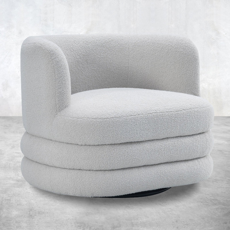 Chaise d'appoint pivotante en tissu Teddy - sièges d'appoint contemporains, Boucle blanc, H 30 po x l 31 po x P 31 po