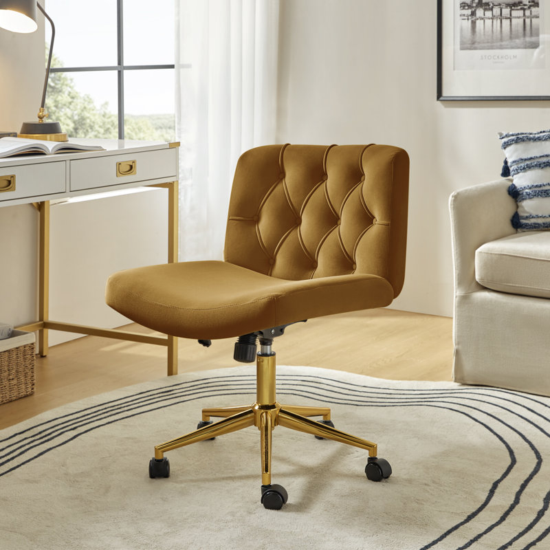 Chaise de bureau croisée et inclinable en polyester avec coussin de 23 po Guitra Modern, Golden