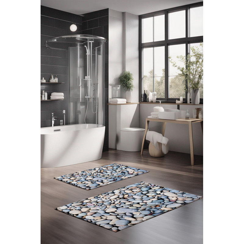 Ensemble de tapis de bain de luxe Eakly (2 pièces), 100% polyester, 16,0 x 23,6 pouces et 23,6 x 39,4 pouces | Conception antibactérienne antidérapante, hauteur de poils de 0,3 po | Lavable à la machine, durable et facile à nettoyer | Idéal pour la décoration de salle de bain