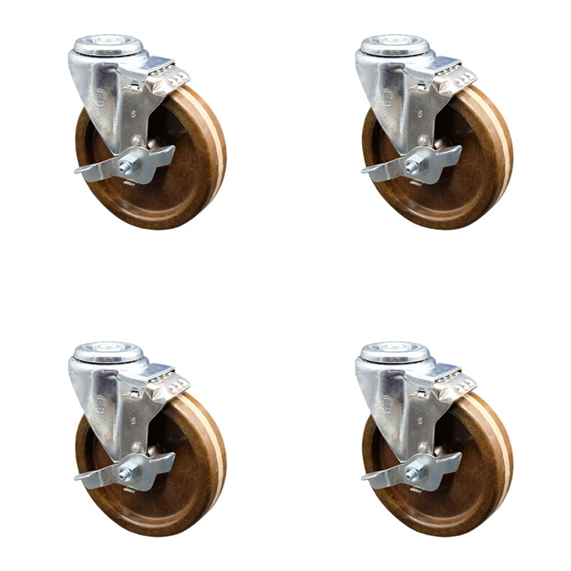 5 Inch High Temp Phenolic Wheel Swivel Bolt Hole Caster Set with Brake SCC