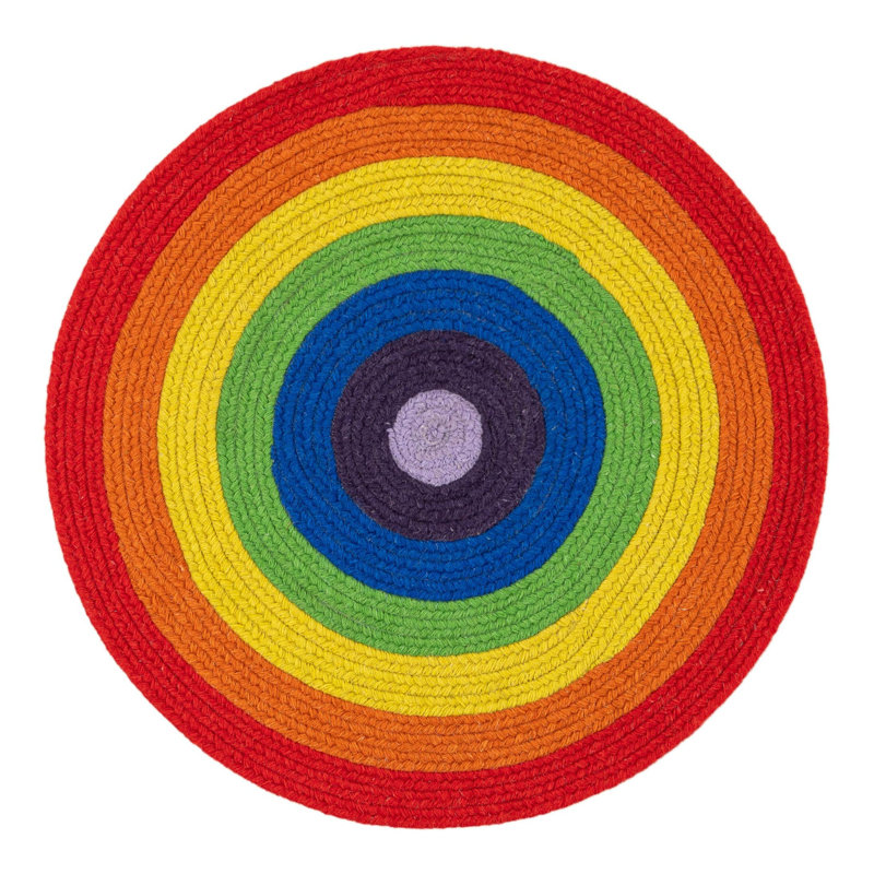 Tapis arc-en-ciel en laine tressé à la main Ebern Designs, Rond 3 pi 1 po