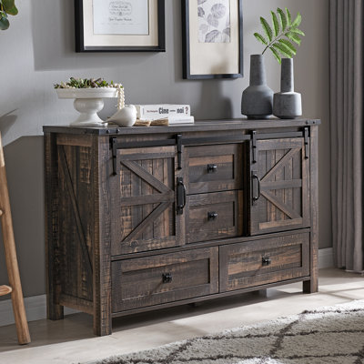 Commode de chambre à coucher avec 4 tiroirs et portes de grange coulissantes Terramuggus