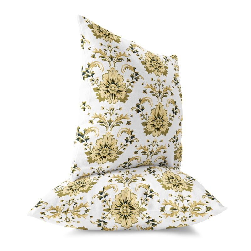 Beige and Olive Floral Faux Suede Reversible Throw Pillow, 16" x 16"