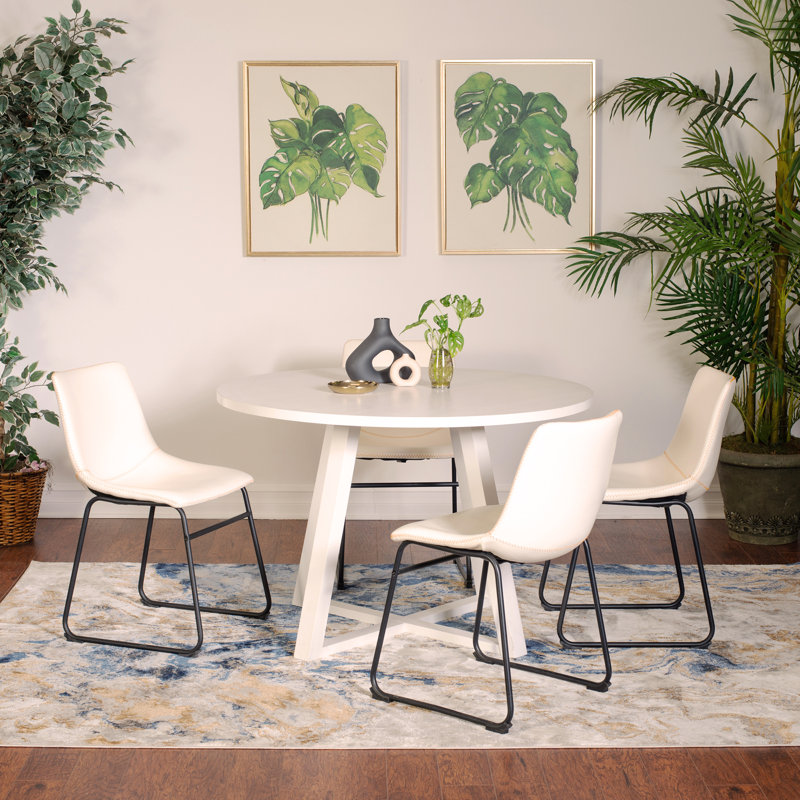 Ensemble de salle à manger 5 pièces, table à manger à tréteaux et 4 chaises élégantes, Blanc