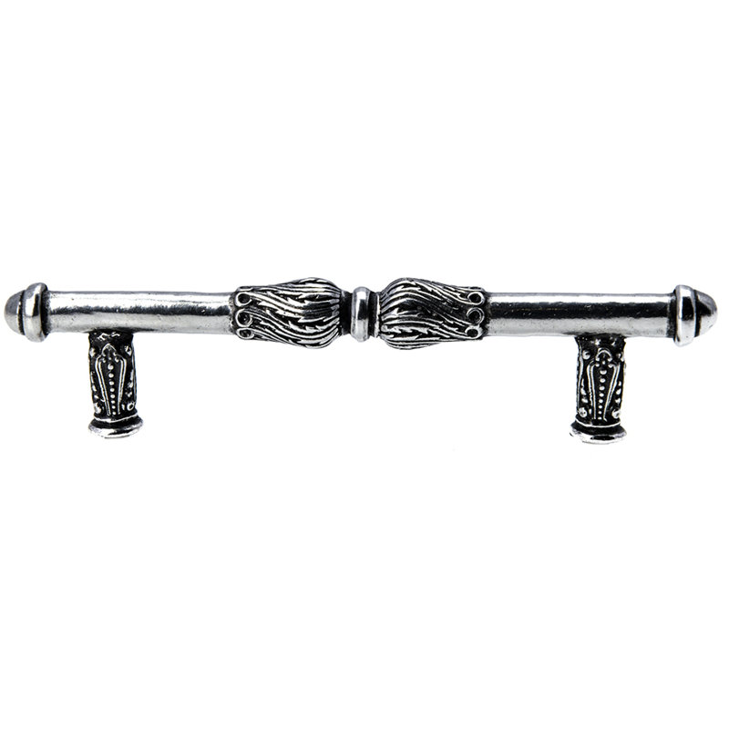 Poignée d'acanthe avec volute de plumes, 4", Argent argent