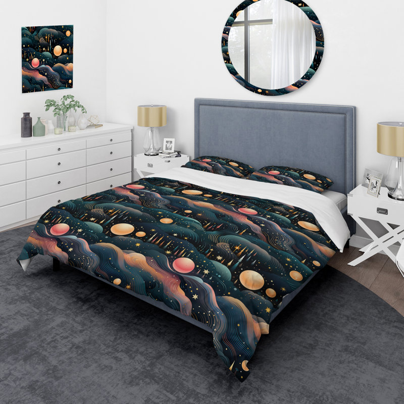 Literie Celestial Dreams Galaxy, Housse de couette pour grand lit et 2 taies décor