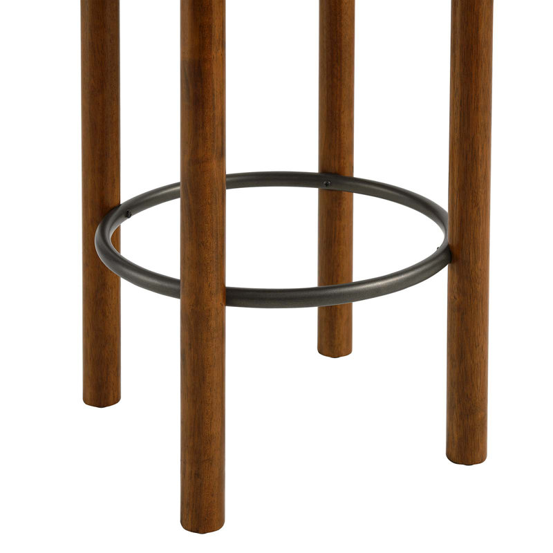 Walnut Ivory Backless Boucle Counter Stools with Wood Legs
