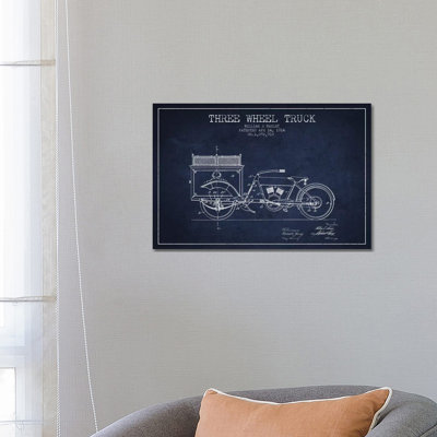 William S. Harley Three Wheel Truck Patent Sketch - Wrapped Canvas Painting