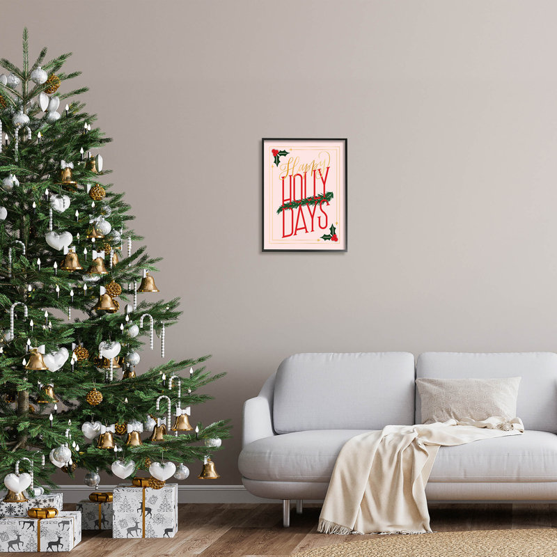 Happy Holly Days Botanical at-131, Giclée encadrée noir minuit, H 20 po x l 16 po x P 1,5 po