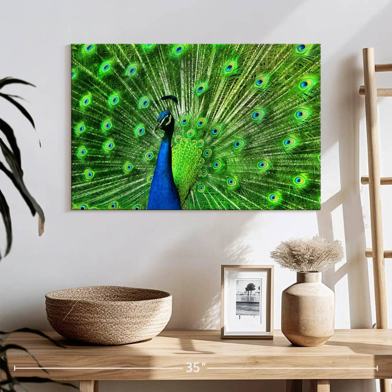 Brampt Chartreuse Green Peacock Feather, 16" H x 24" W