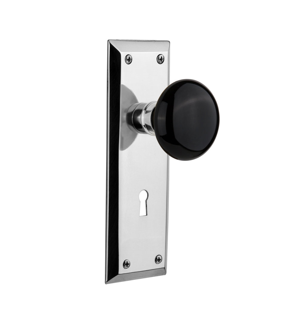 New York Plate with Decorative Keyhole and Black Porcelain Door Knob Nostalgic Warehouse 
