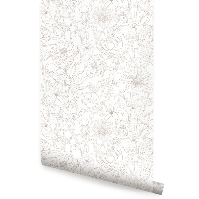 Panneau de papier peint adhésif 24 po Debraha Botanical Garden, L 2 pi x H 18 pi, Gris