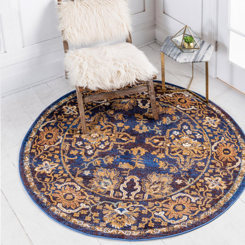 Tapis oriental bleu foncé Koury, Rond 5 pi